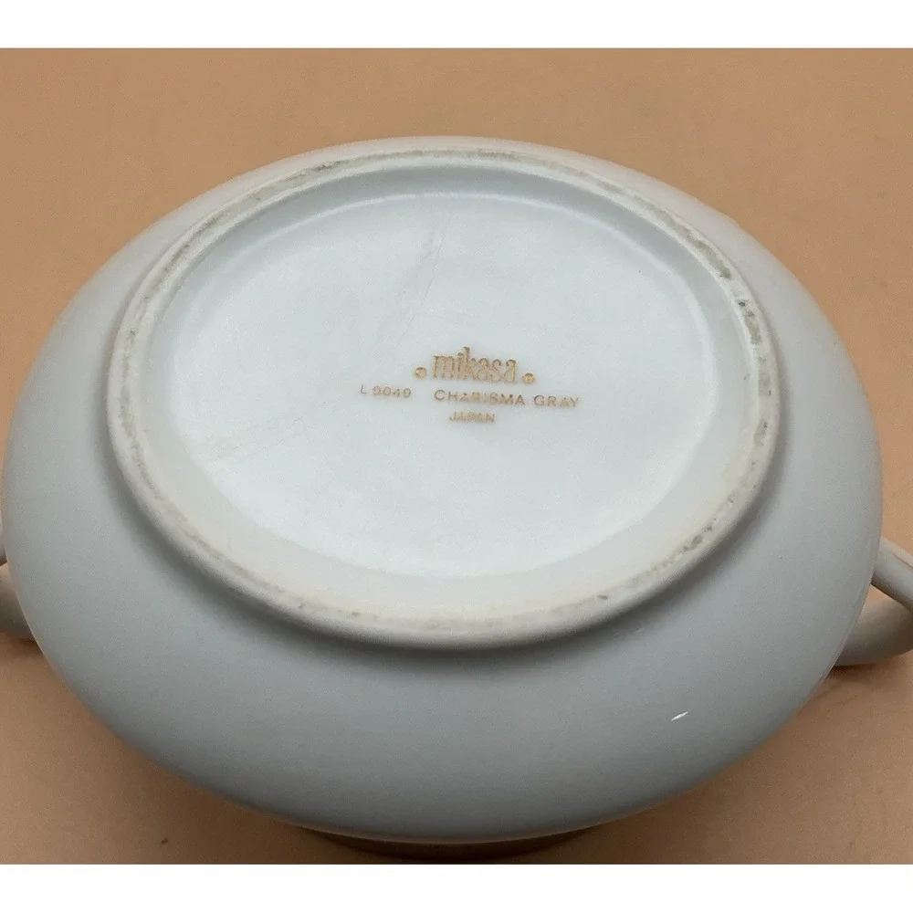 Mikasa Charisma Gray Sugar Bowl Lid Creamer Set Fine China L9049 Vintage Japan